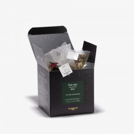 Boite ouverte sur sachets thé vert Bali